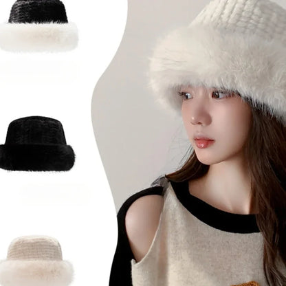 Plush Winter Fisherman Bucket Hat for Women