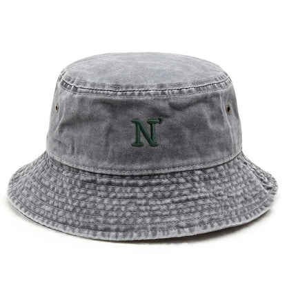 N Letter Washed Cotton Vintage Outdoor Beach Sport Bucket Hat