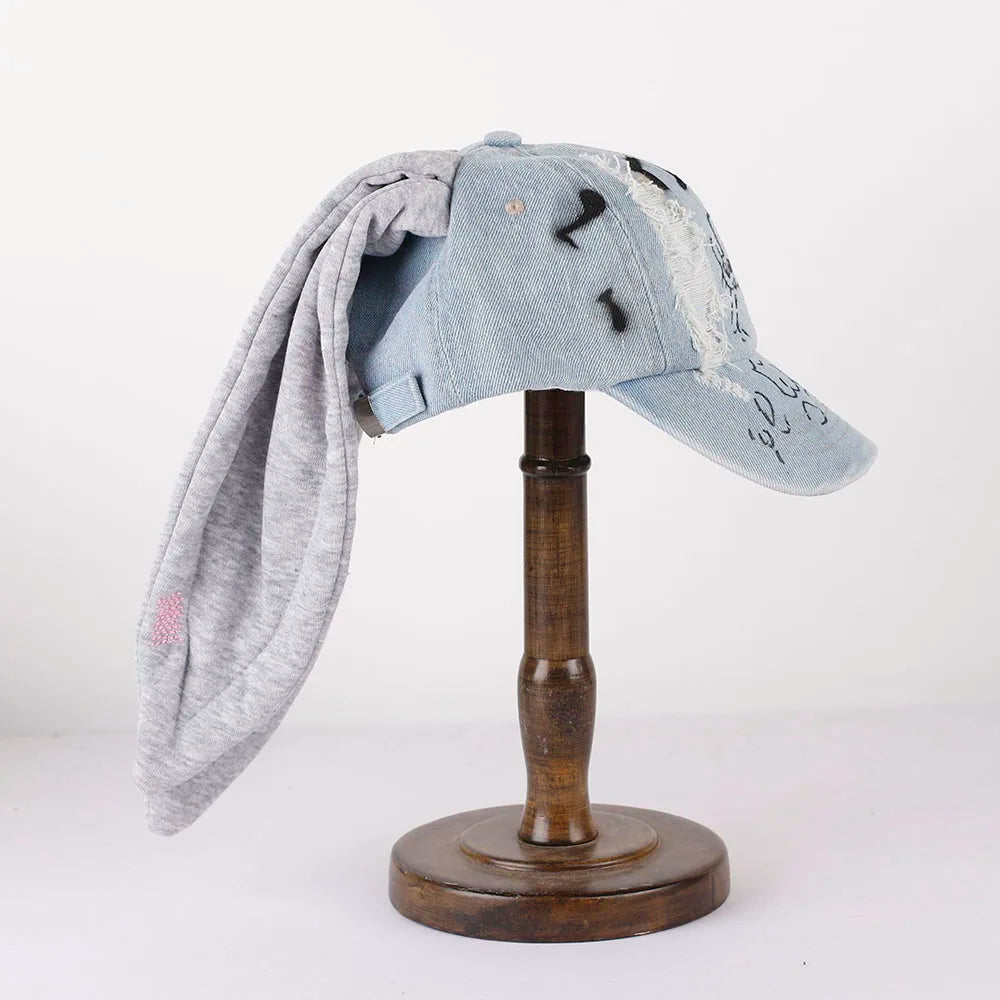 Unisex Y2K Rabbit Ear Denim Baseball Cap
