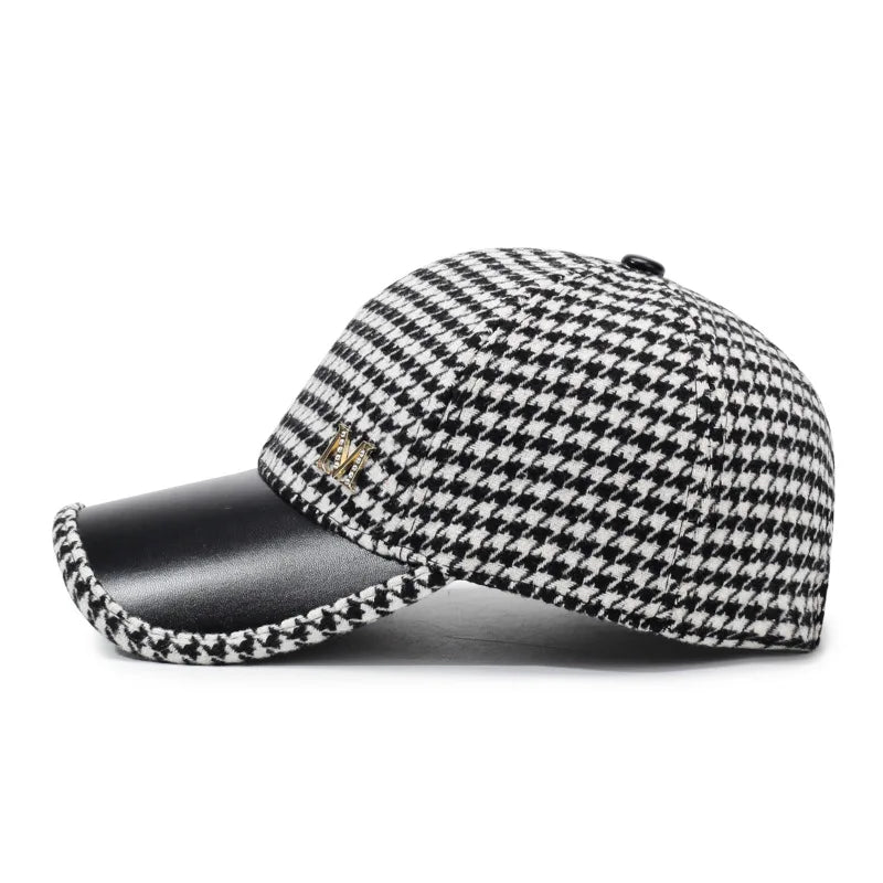 Houndstooth Wool Blend Baseball Cap