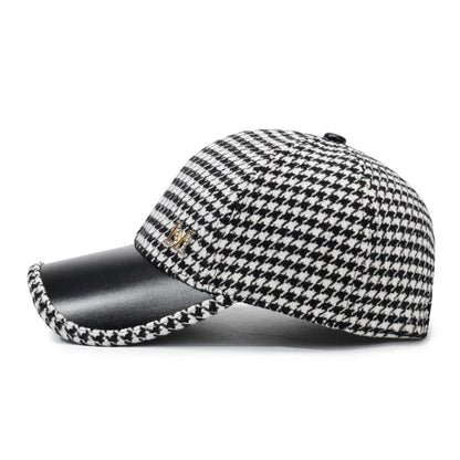Houndstooth Wool Blend Baseball Cap