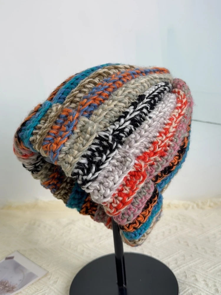Color Striped Wool Knit Winter Bucket Hat