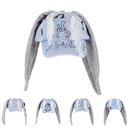 Unisex Y2K Rabbit Ear Denim Baseball Cap