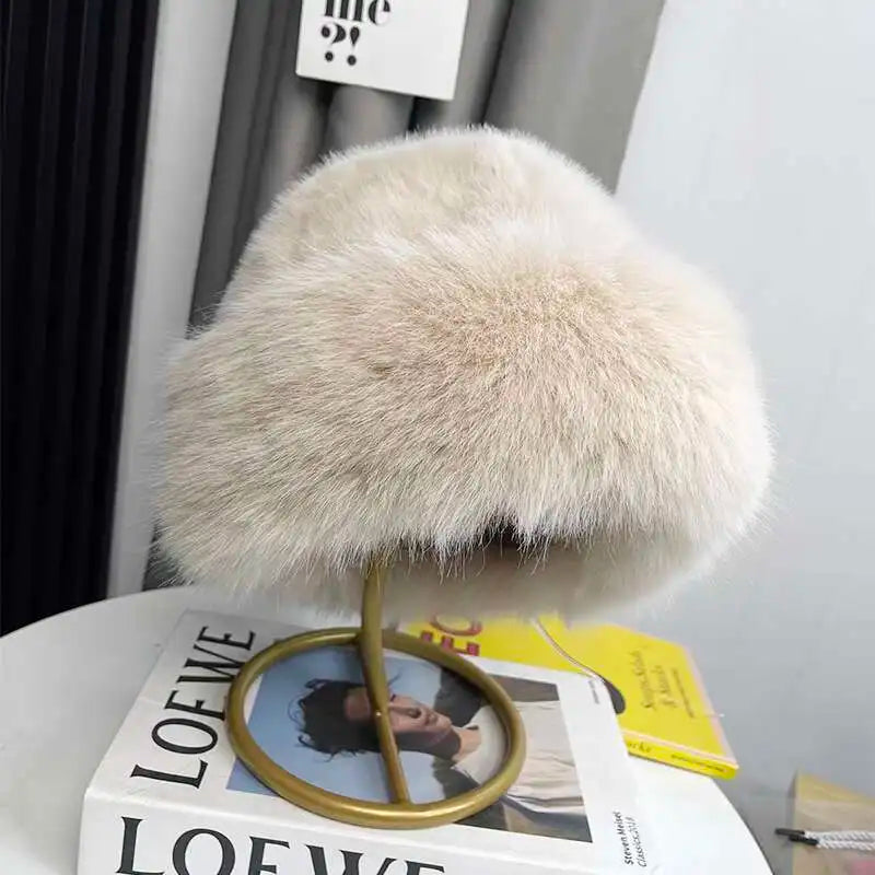 Faux Fur Fox Plush Winter Bucket Hat