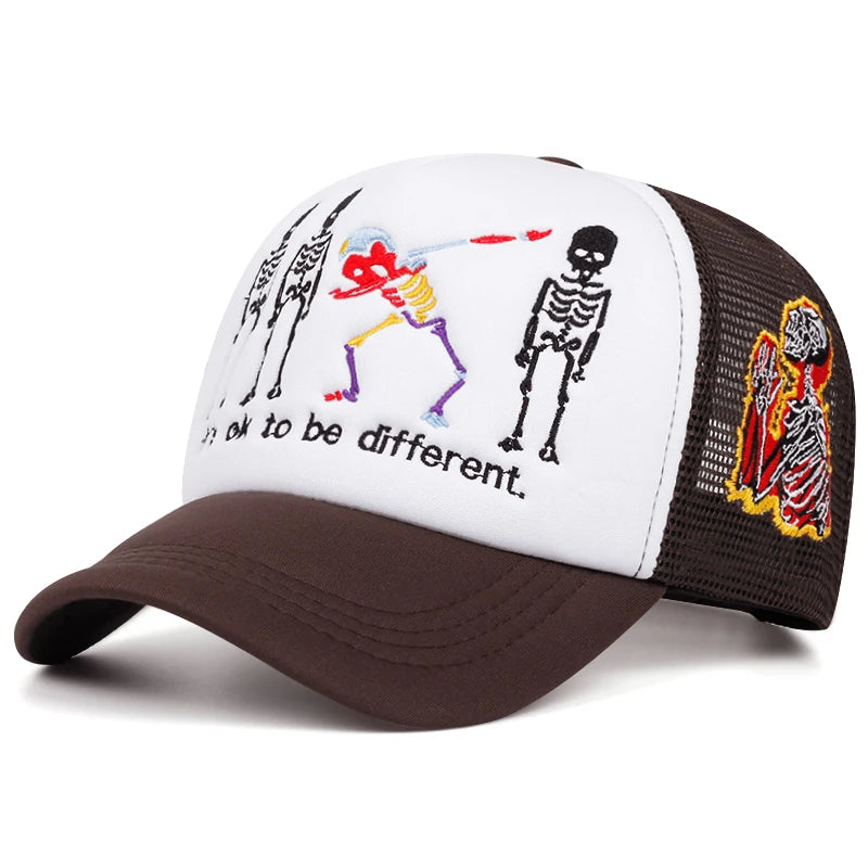 Five Skeleton Prayer Embroidered Mesh Cap