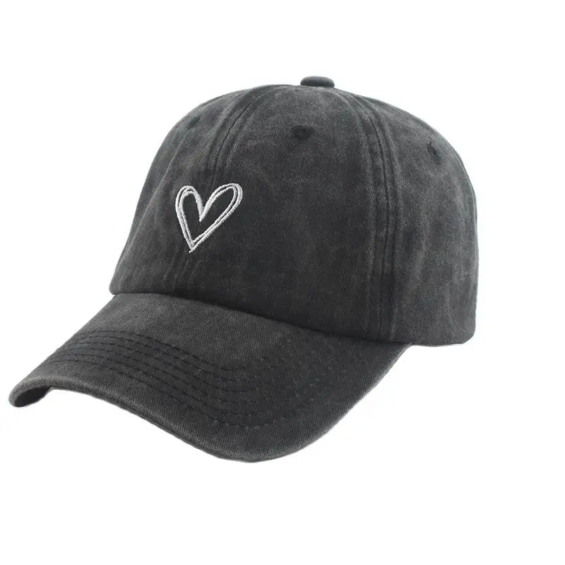 Love Heart Embroidery Washed Baseball Cap