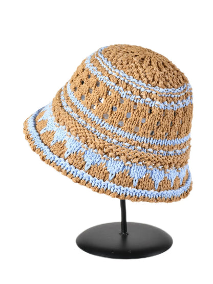 Korean Striped Hollow Out Summer Bucket Hat