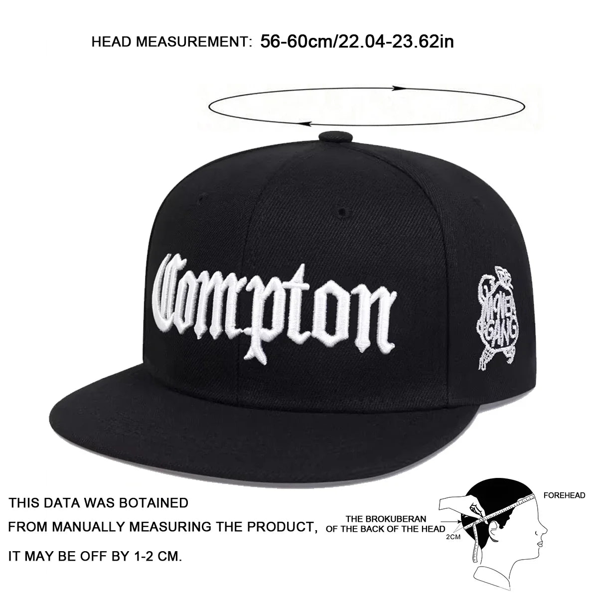 Unisex Compton Embroidery Hip Hop Snapback Cap