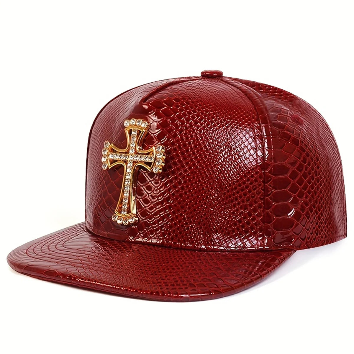 Cross Label Python Patterned Leather Baseball Hat