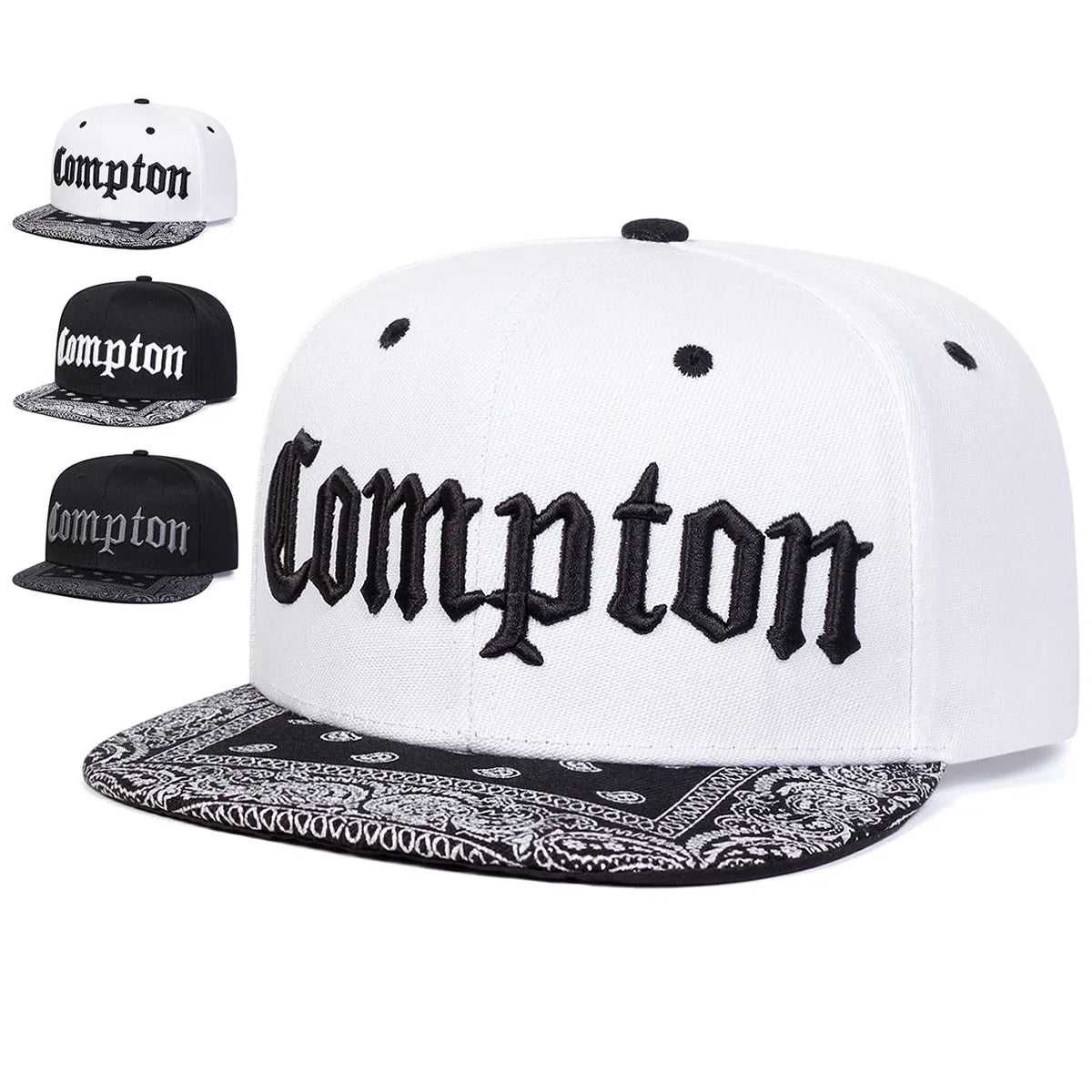 COMPTON Letter Embroidered Hip Hop Snapback Cap