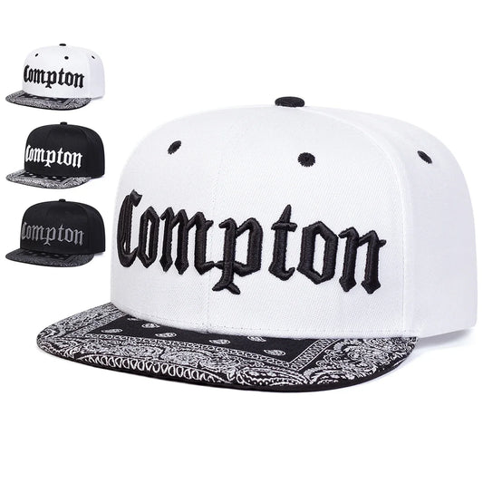 COMPTON Letter Embroidered Hip Hop Snapback Cap