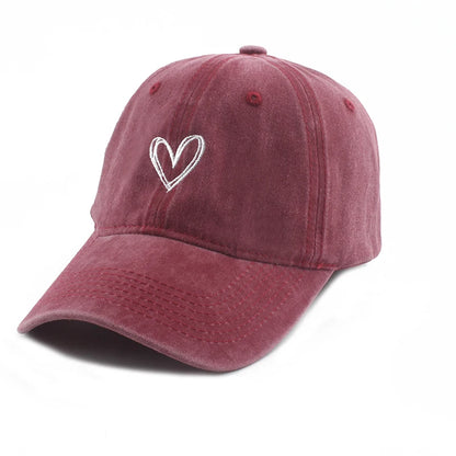 Love Heart Embroidery Washed Baseball Cap