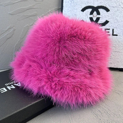 Fluffy Faux Fox Fur Winter Bucket Hat