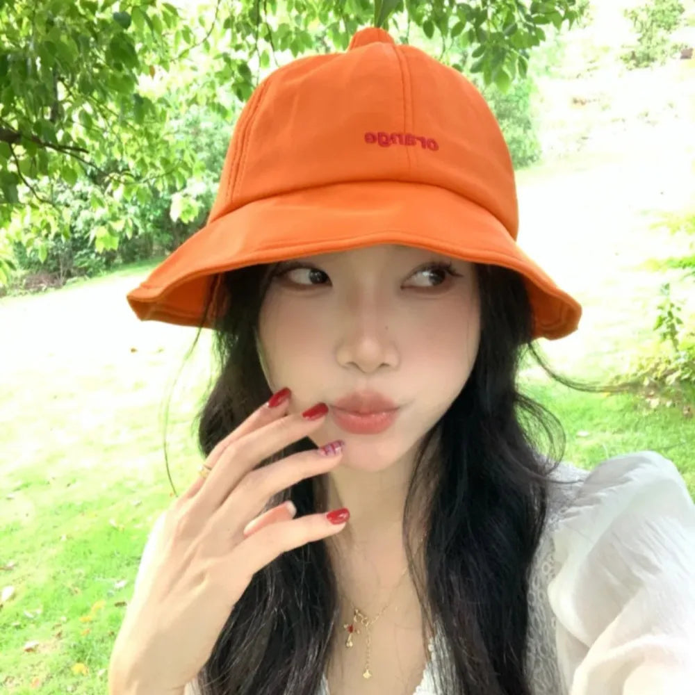 Quick Dry Orange UV Big Brim Bucket Hat