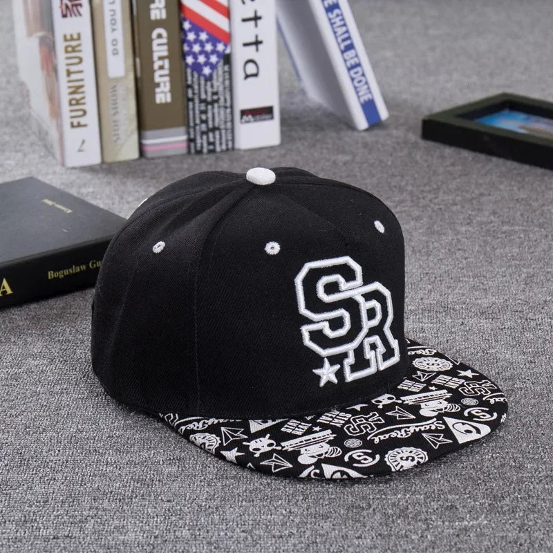 SR Letter Embroidery Flat Brim Snapback Cap