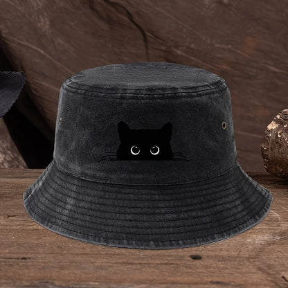 Vintage Black Cat Print Bucket Hat
