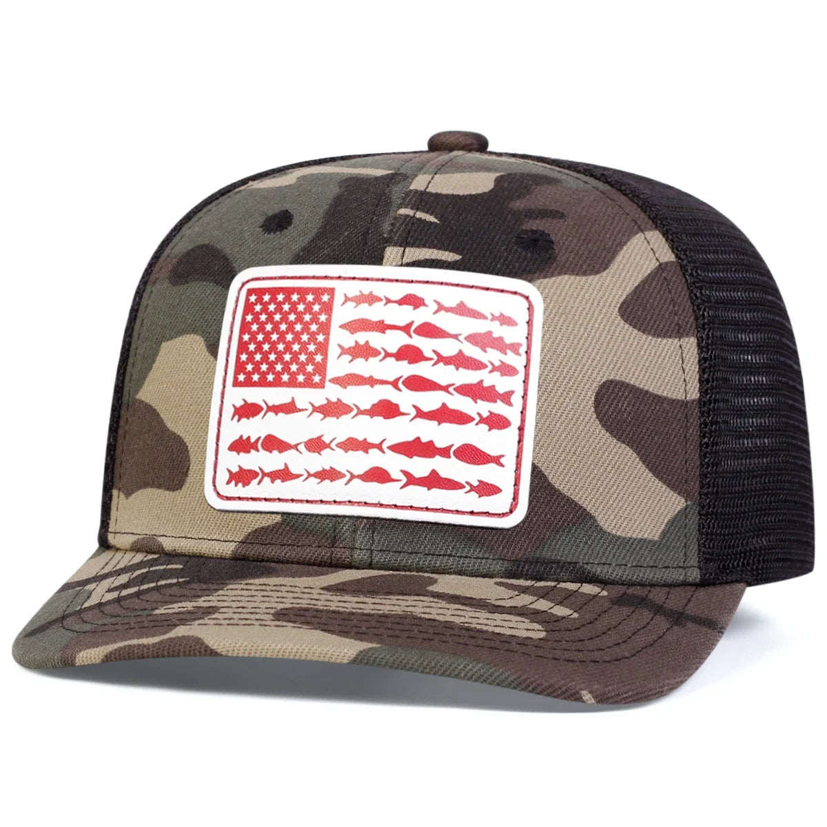 Unisex White Flag Little Fish Leather Label Baseball Net Caps
