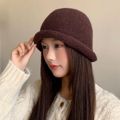 Rolled Edge Crochet Wool Bucket Hat