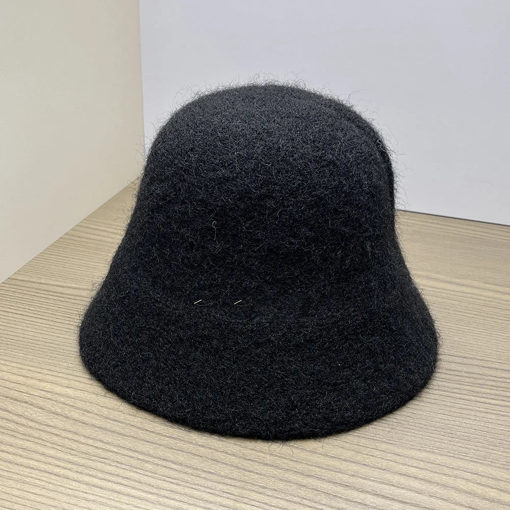 Wool Blend Knitted Plush Winter Bucket Hat