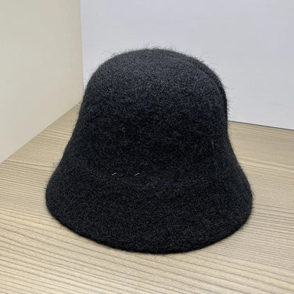 Wool Blend Knitted Plush Winter Bucket Hat