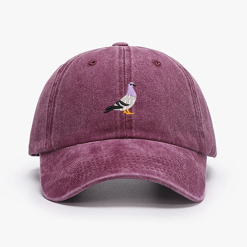 Embroidered Pigeon Vintage Washed Spring Baseball Cap