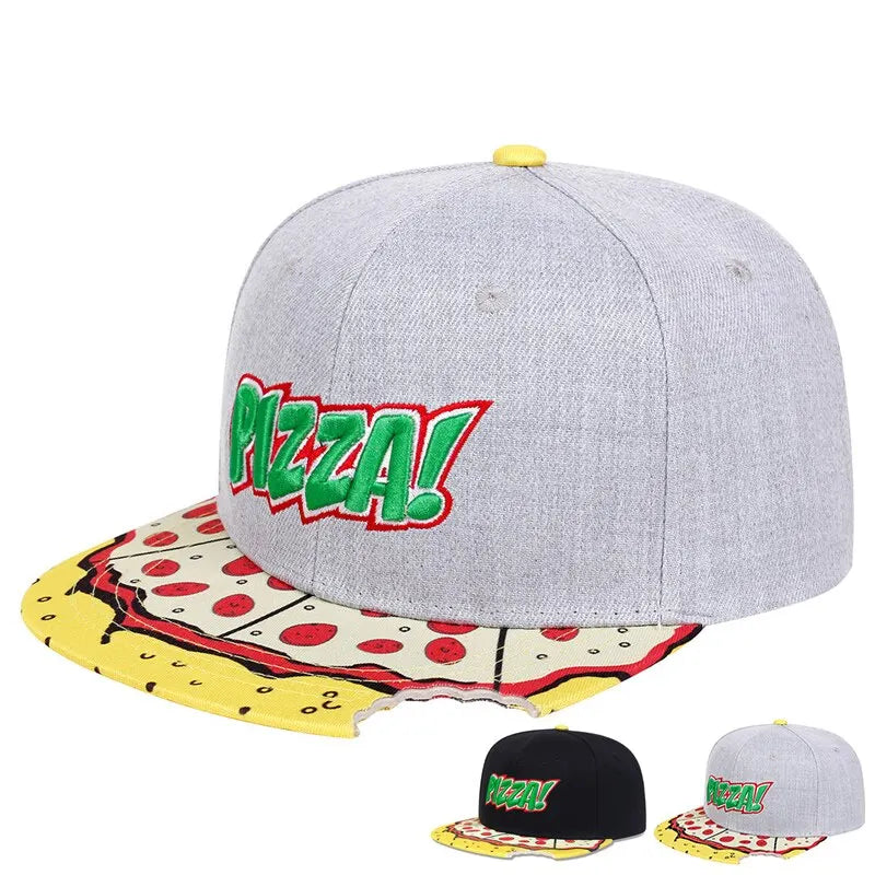 Unisex Pizza Printing Letter Embroidery Snapback Cap