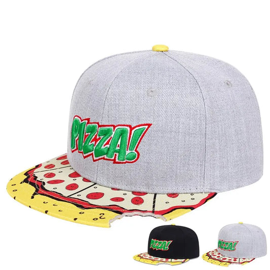 Unisex Pizza Printing Letter Embroidery Snapback Cap