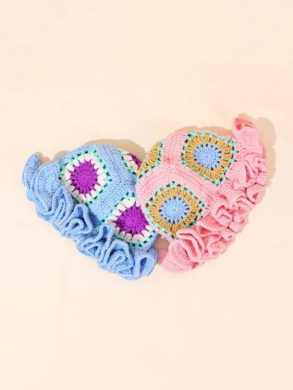 Retro Flower Patchwork Crochet Bucket Hat