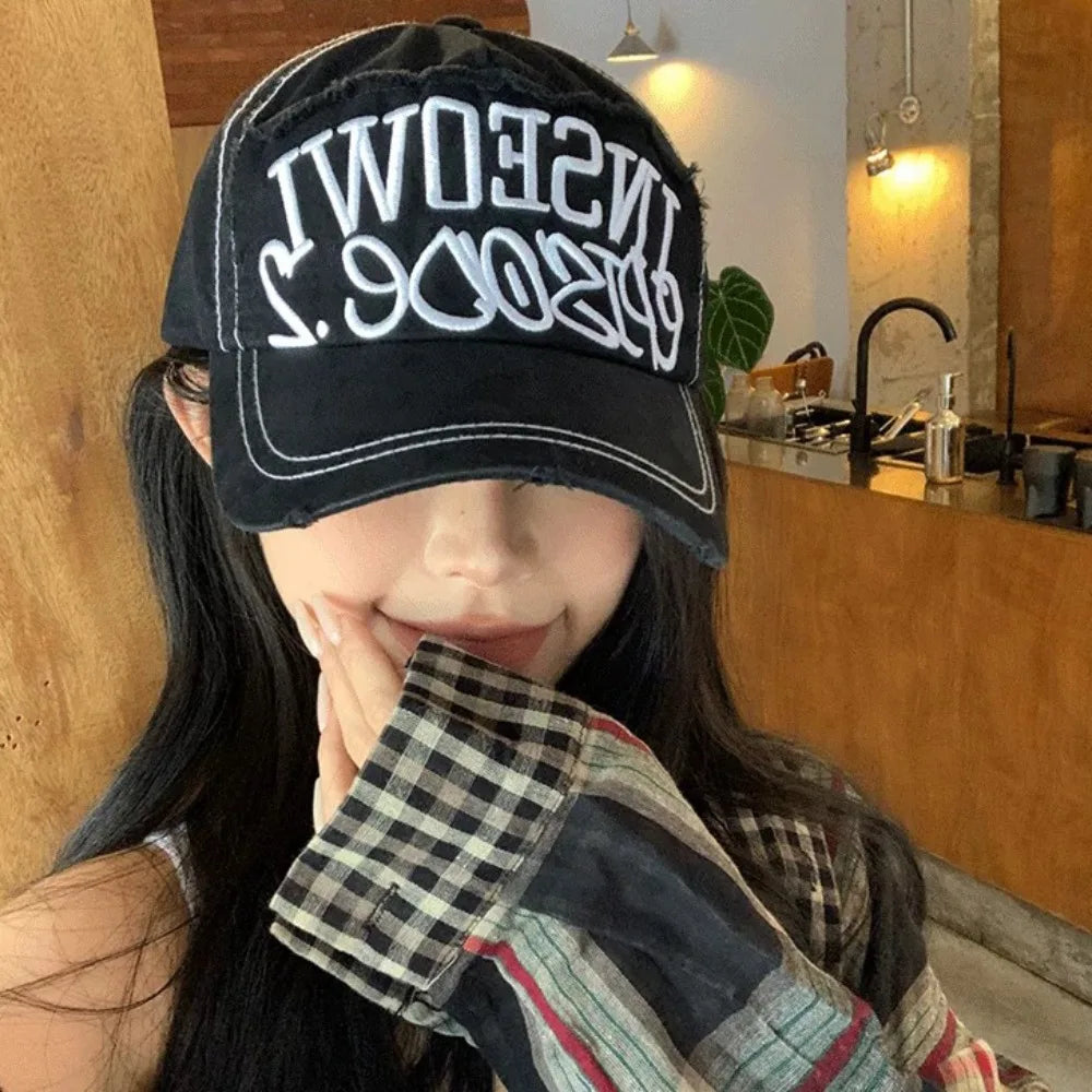 Retro Embroidered Letter Cotton Baseball Cap