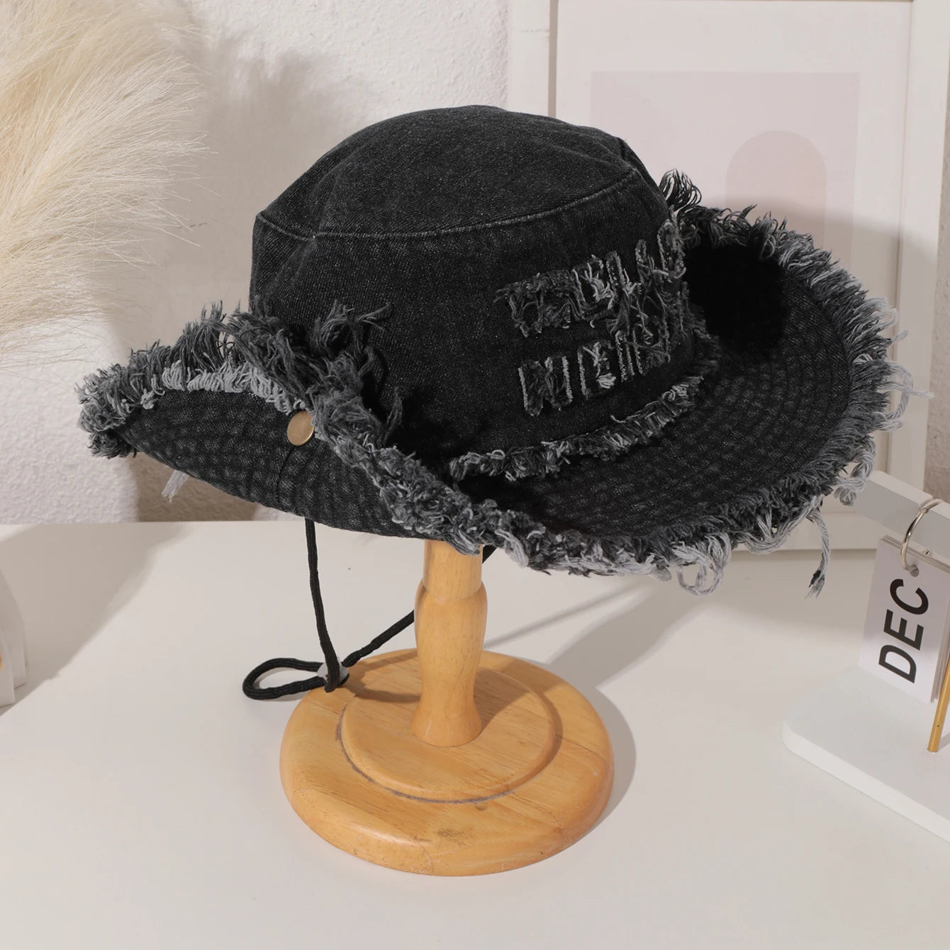 Washed Letter Wide Brim Fisherman Hat