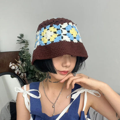 Women Hollow Flower Crochet Autumn Winter Bucket Hat