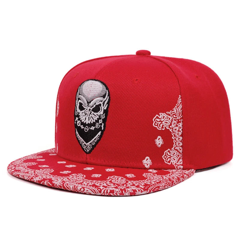 Paisley Skeleton Embroidery Hip Hop Flat Snapback Cap