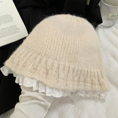 Korean Lace Knit Cute Bucket Hat
