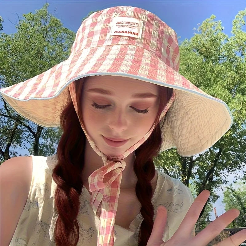 Plaid Double Sided Seaside Bucket Hat