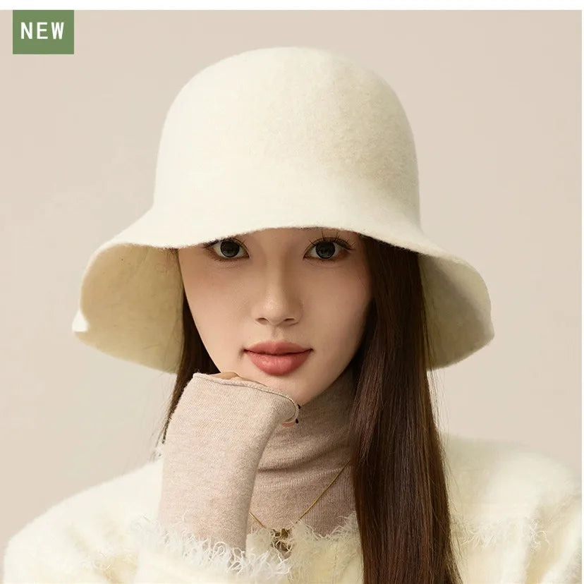 Classical Solid Wool Warm Autumn Winter Bucket Hat