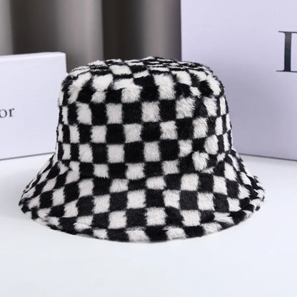 Women's Checkerboard Plush Bucket Hat