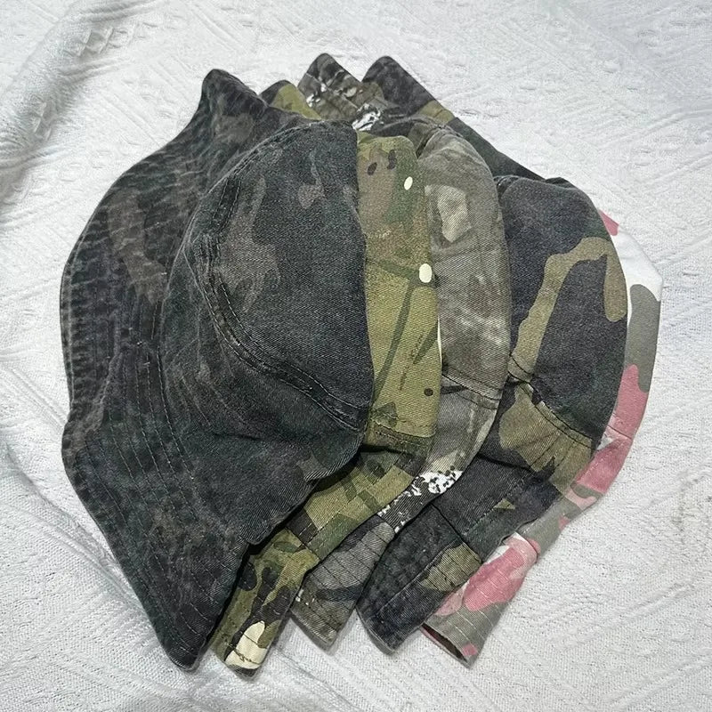 Washed Cotton Camouflage Outdoor Fisherman Bucket Hat