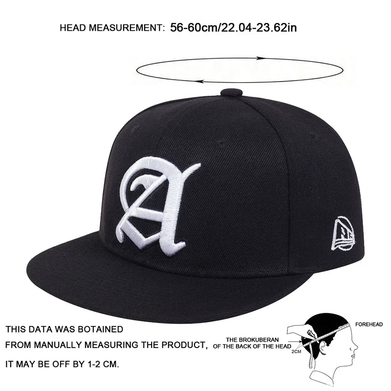 Unisex A Letter Embroidery Hip Hop Snapback Cap