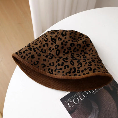Womens Leopard Print Winter Fisherman Hat