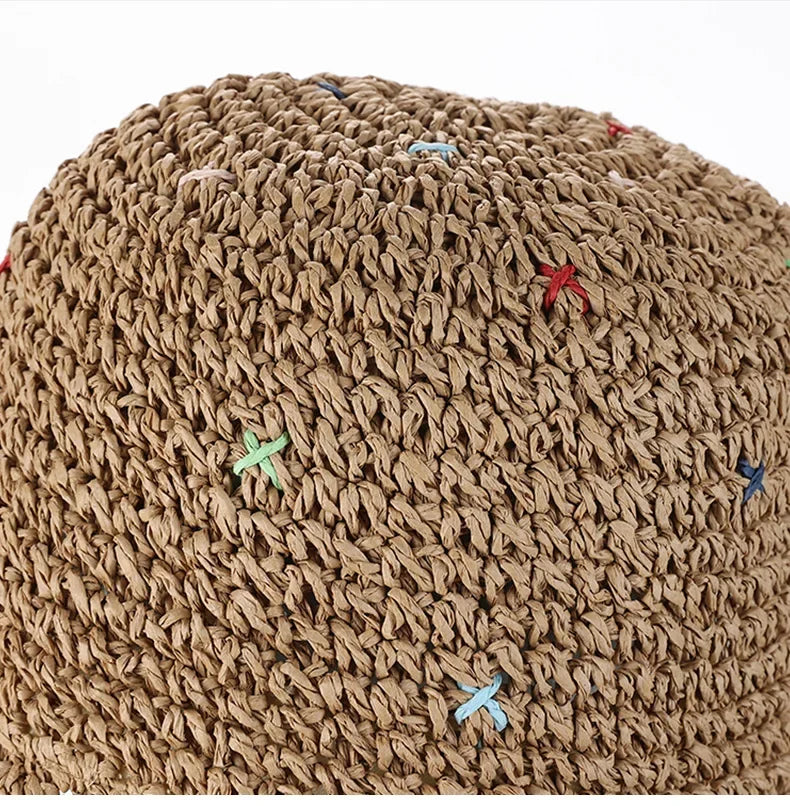 Hand Crocheted Colorful Straw Summer Bucket Hat