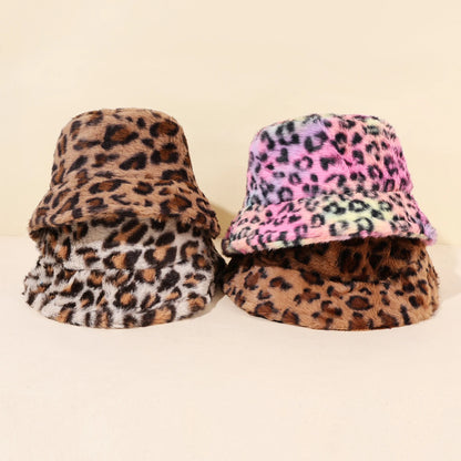 Leopard Print Thick Fleece Winter Bucket Hat
