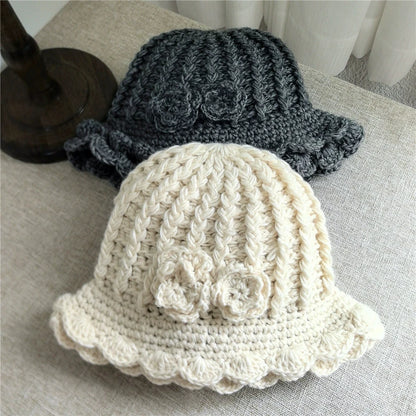 Winter Warm Crochet Woolen Flower Bucket Hat