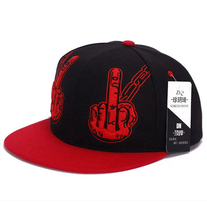 Middle Finger Embroidery Hip Hop Snapback Cap
