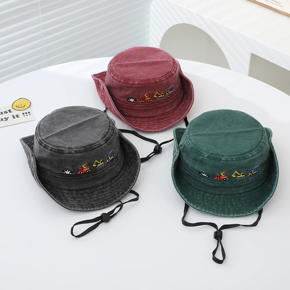 Cute Car Embroidered Kids Denim Bucket Hat