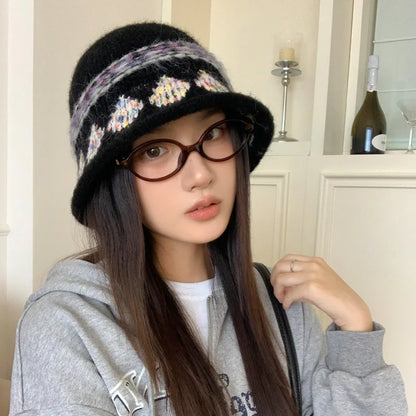 Jacquard Knitted Warm Ear Protection Bucket Hat