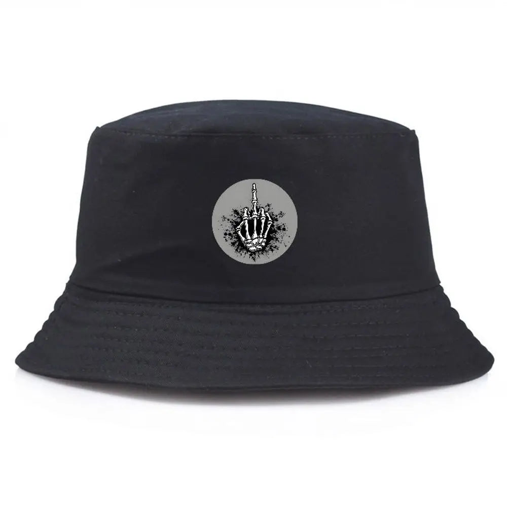 Unisex Hand Gesture Print Cotton Bucket Hat
