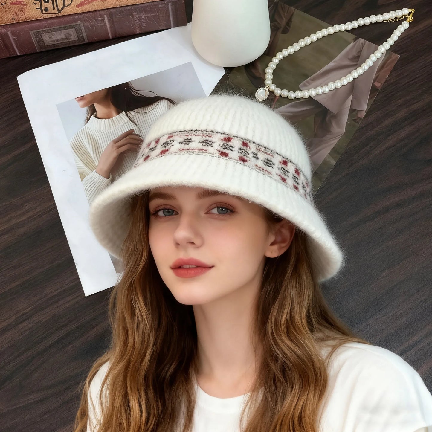 Vintage Fair Isle Wool Winter Bucket Hat