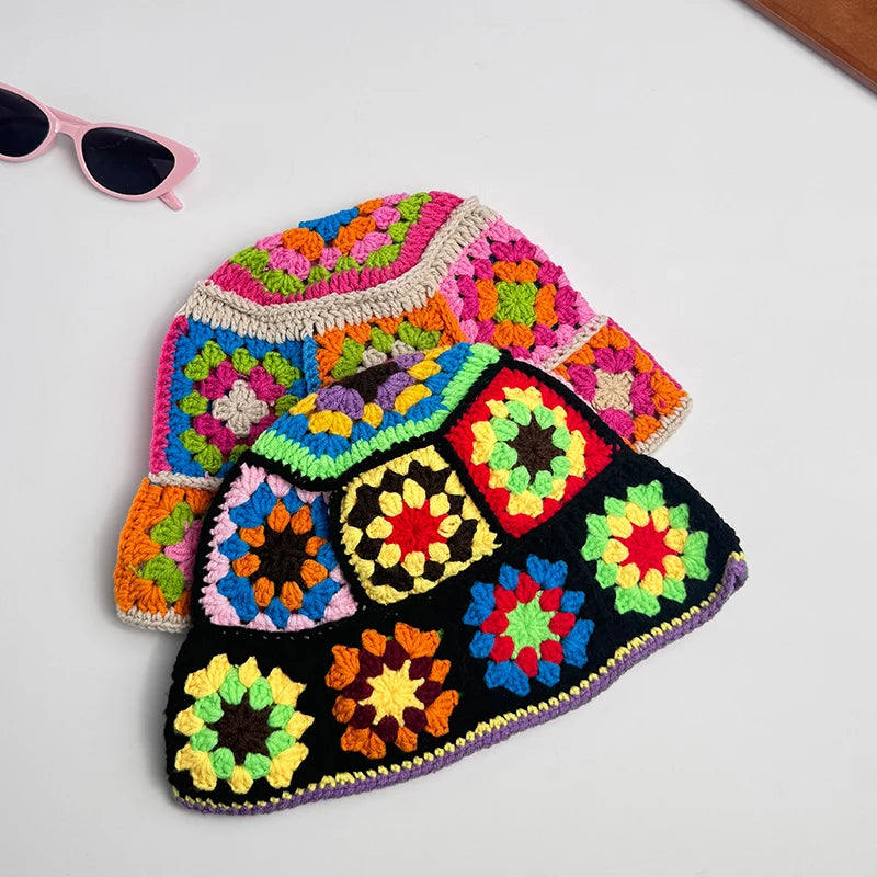 Handmade Flower Knit Winter Bucket Hat