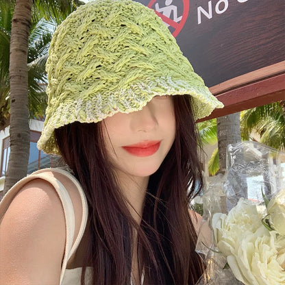 Hollow Woven Japanese Style Breathable Women Bucket Hat