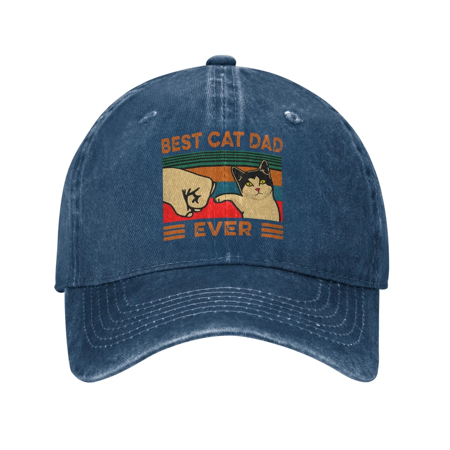 Best Cat Dad Ever Washed Denim Adjustable Trucker Baseball Cap